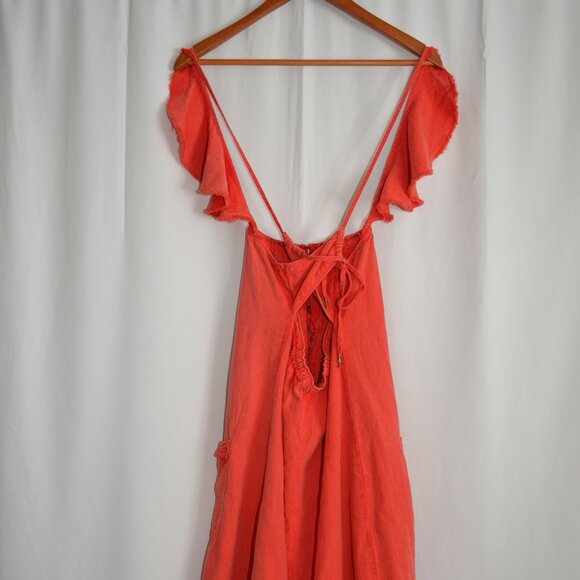 Pilcro Anthropologie Coral Flutter sleeve Linen blend Midi Dress w/pockets XS - Picture 8 of 11